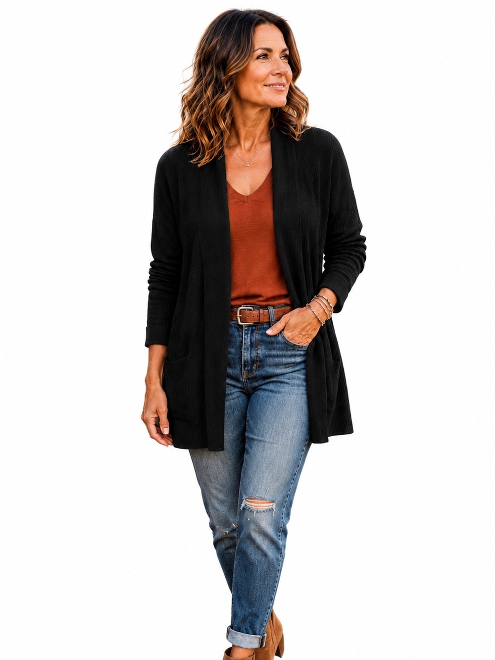 Black Open Front Long Cardigan Sweater Women’s Size Large